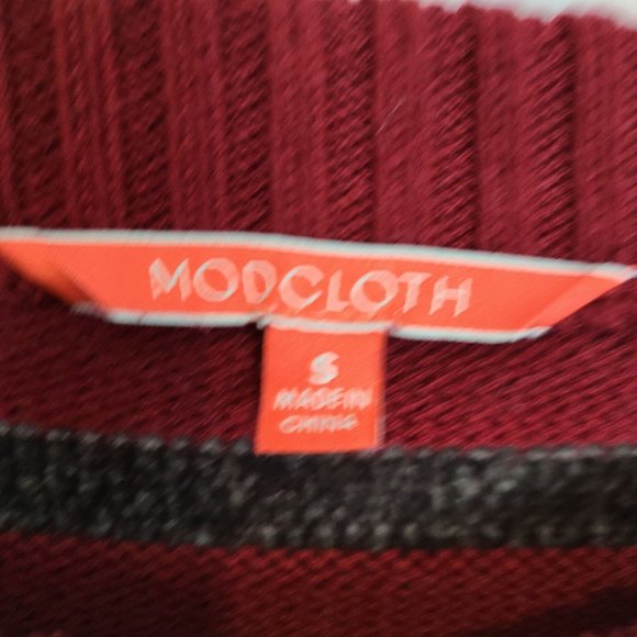 ModCloth Womens S Red Striped Duly Noticed Crew Neck Pullover Chenille Sweater - Picture 7 of 9